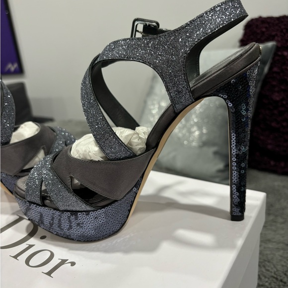 Christian Dior silver grey satin/ glitter/sequin heels 38.5 - Picture 5 of 9